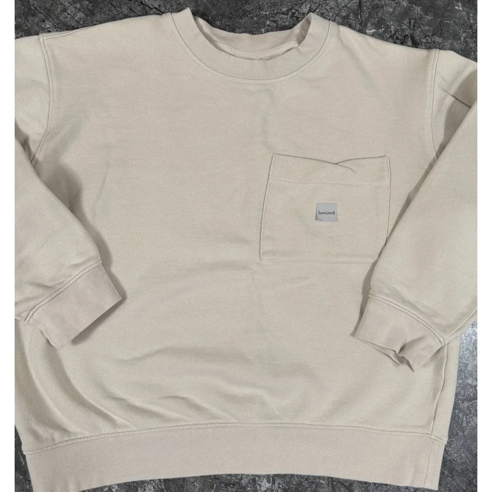 Zara Womens Oversized Pocket Sweatshirt Crewneck Pullover Long‎ Sleeve Beige L - Picture 3 of 8